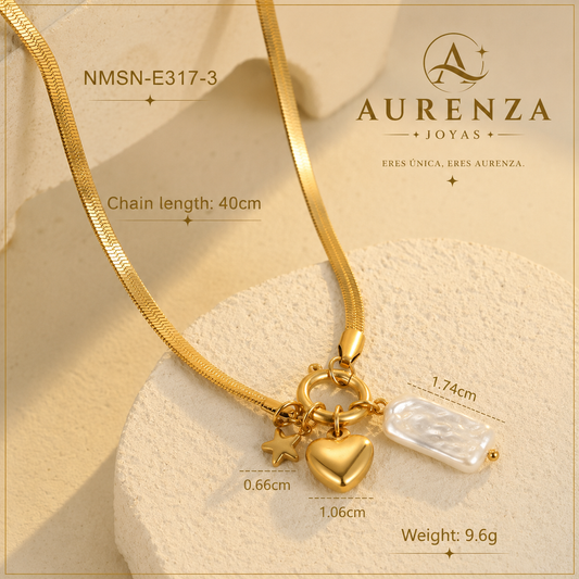 Collar Corazón Piedra Chapado en Oro 18K