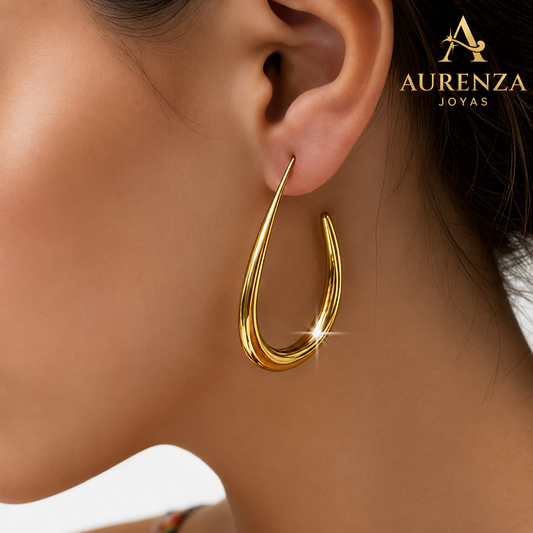 Aretes Aura Gota Dorada bañado en oro 18k