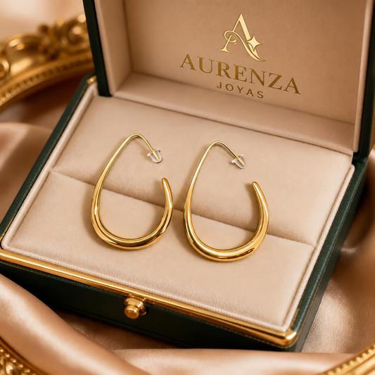 Aretes Aura Gota Dorada bañado en oro 18k