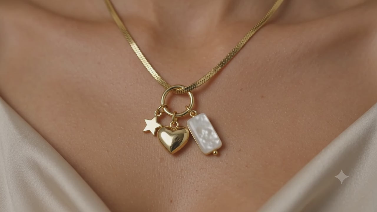 Collar Corazón Piedra| Acero 316L Chapado en Oro 18K